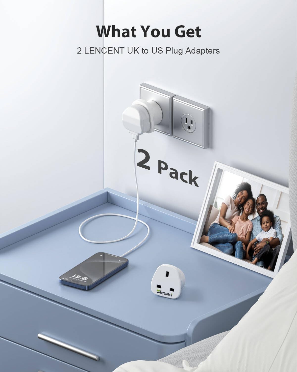 LENCENT UK to US America Plug Adapter, 2 Pack Grounded USA Visitors Travel Converter, Converts All Type G Plugs from United Kingdom UK Singapore Malaysia UAE Ireland Malta Hongkong and etc. (Type B) - Image 7