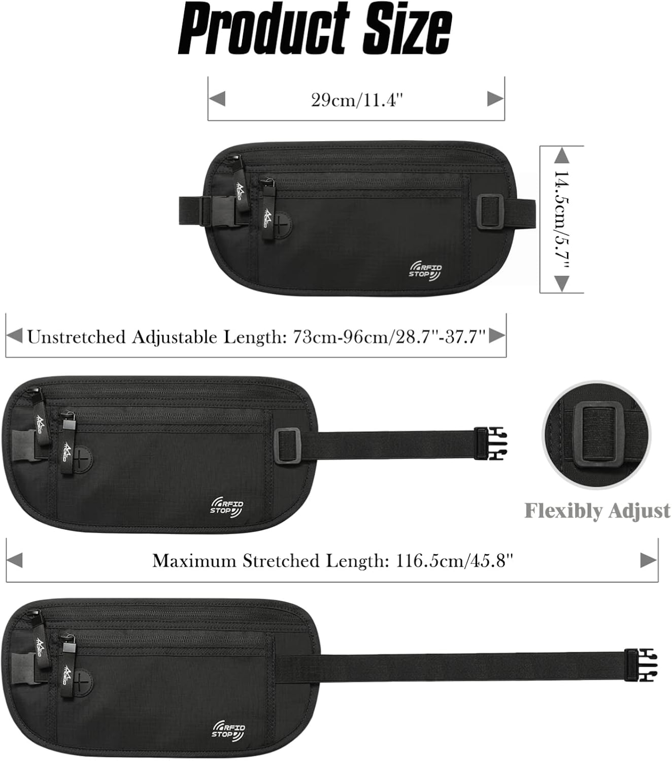 MoKo Secure Travel Money Belt, Undercover Hidden RFID Blocking Travel Wallet, Anti-Theft Passport Wallets for Men Women - Image 6