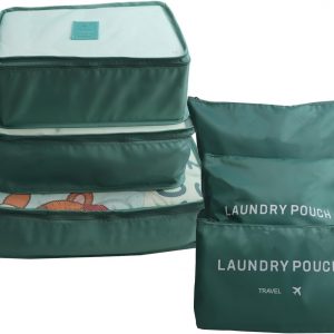 6 Pack Packing Cubes for Suitcases – Compression Luggage Packing Organizers with Laundry Pouch – Travel Storage Bags for Travel Accessories, Clothes, Cosmetics, Toiletries – Dark Green