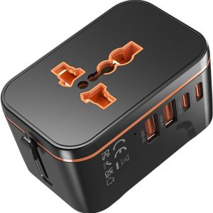 Universal Travel Adapter Worldwide, European Travel Plug Adapter with 2 USB C, 2 USB A and Multi AC Outlets, International Power Adaptor for EU US UK AUS 200+ Countries, Travel Essentials