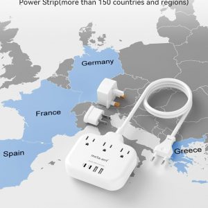 European Travel Plug Adapter, US to European Plug Adapter with 3 American Outlets & 4 USB, 3ft European Power Cord, International Travel Power Strip, Type C for Europe EU Germany France, Travel, White
