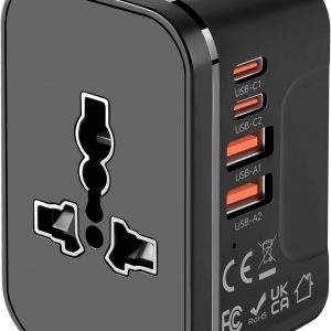 Universal Travel Adapter with 2 PD20W USB-C & 2 QC18W USB-A Ports, Fast Charging International Power Plug Adapter, All-in-One Worldwide Adaptor Converter Wall Charger for US EU UK AUS Asia