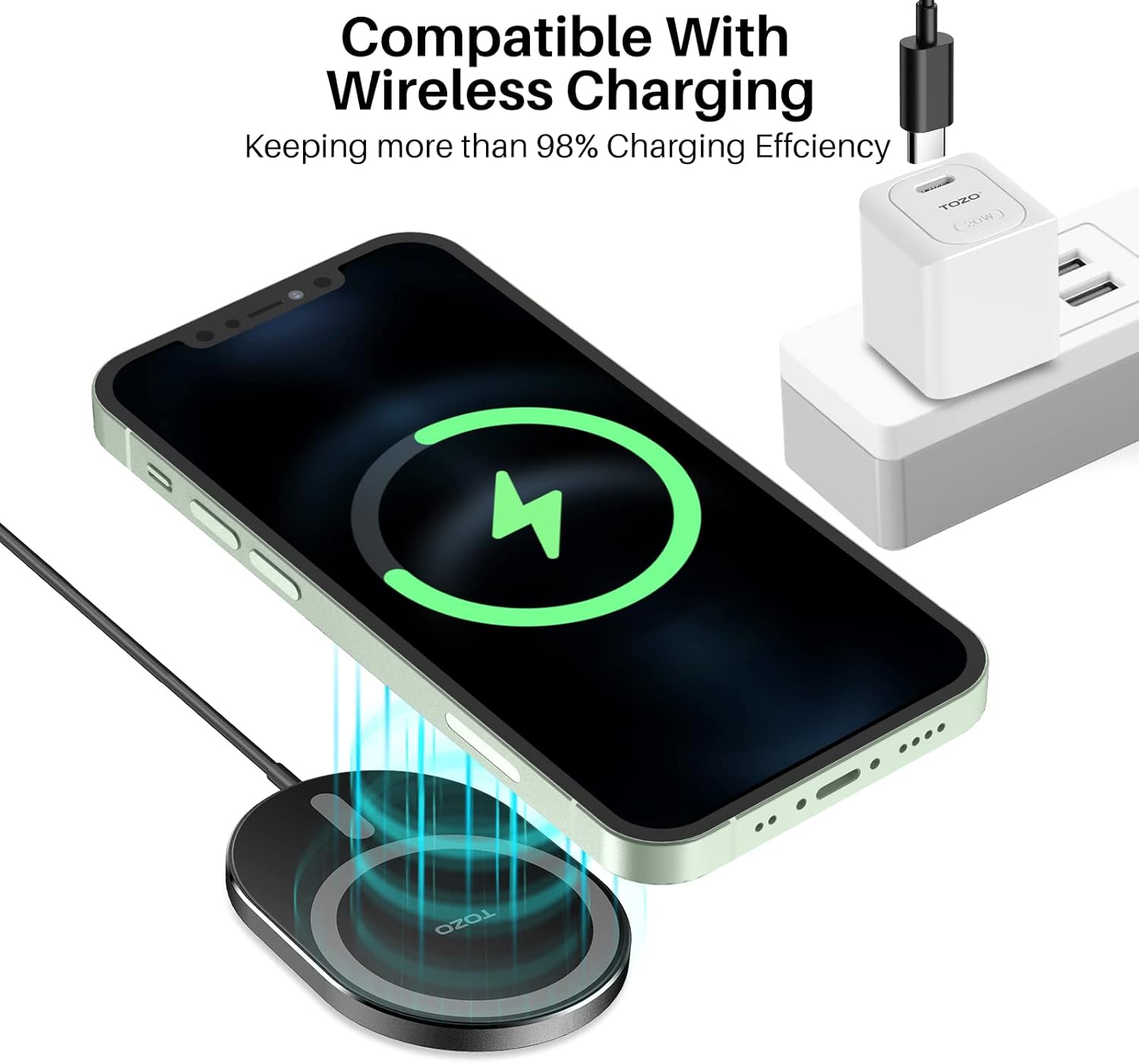 TOZO Ultra-Thin Portable Wireless Charger 15W Max Fast Wireless Charging Pad Compatible with iPhone 17/16 Plus/16 Pro Max /15/14/13/SE, Samsung Galaxy S24/S23/S22 Series (No AC Adapter), Dark Gray - Image 2