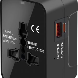 Universal Travel Adapter Worldwide, GaN Fast Charging with PD 3.0 USB-C & USB-A Quick Charge Ports, All-in-One International Power Plug Adapter Converter AC Wall Charger for Europe USA UK AUS Black