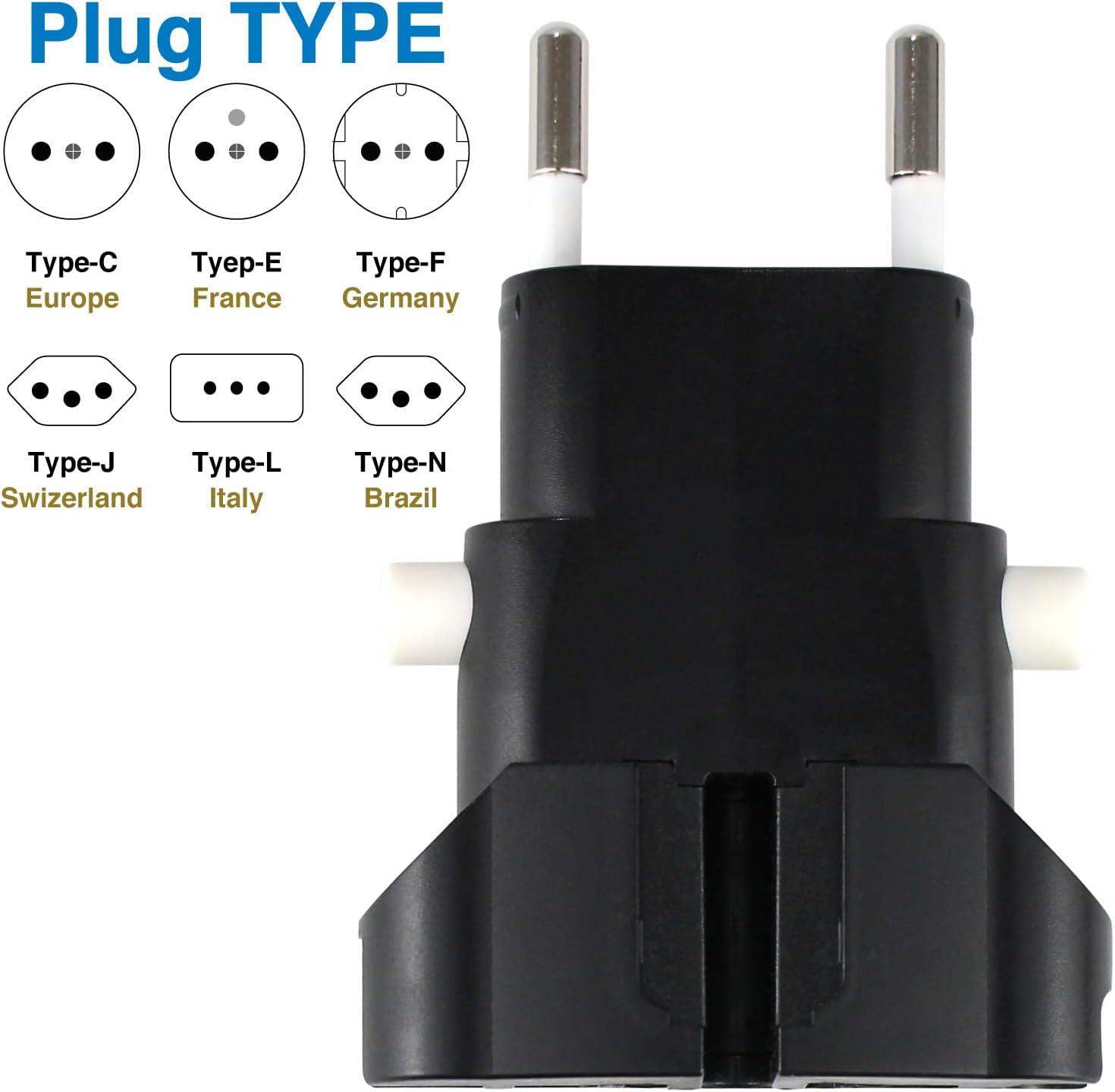 ROAD WARRIOR Universal Travel Plug Adapter Europe/UK/Australia/USA/India/China Compact Does Not Convert Voltage RW101BK Black - Image 2