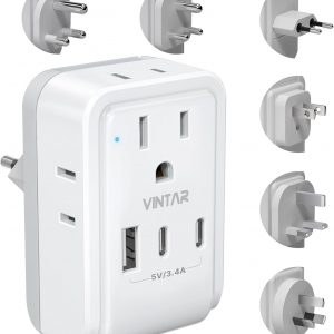VINTAR Universal Travel Adapter Kit, International Power Adapter with 3 USB Ports (2 USB C) 4 AC Outlets, Type A,C,G,D,I,M Detachable Attachments, Travel Adapter Worldwide for US/EU/UK/India/Africa