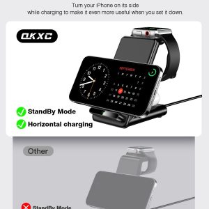 Wireless Charging Station,3 in 1 Charging Stand Made for Apple Watch Ultra 11 10 9 8 7 6 SE 5 4 3,Fast Wireless Charger Made for iPhone 17/Air/16/15/14/13/12,for AirPods Pro(with Adapter) (Black)