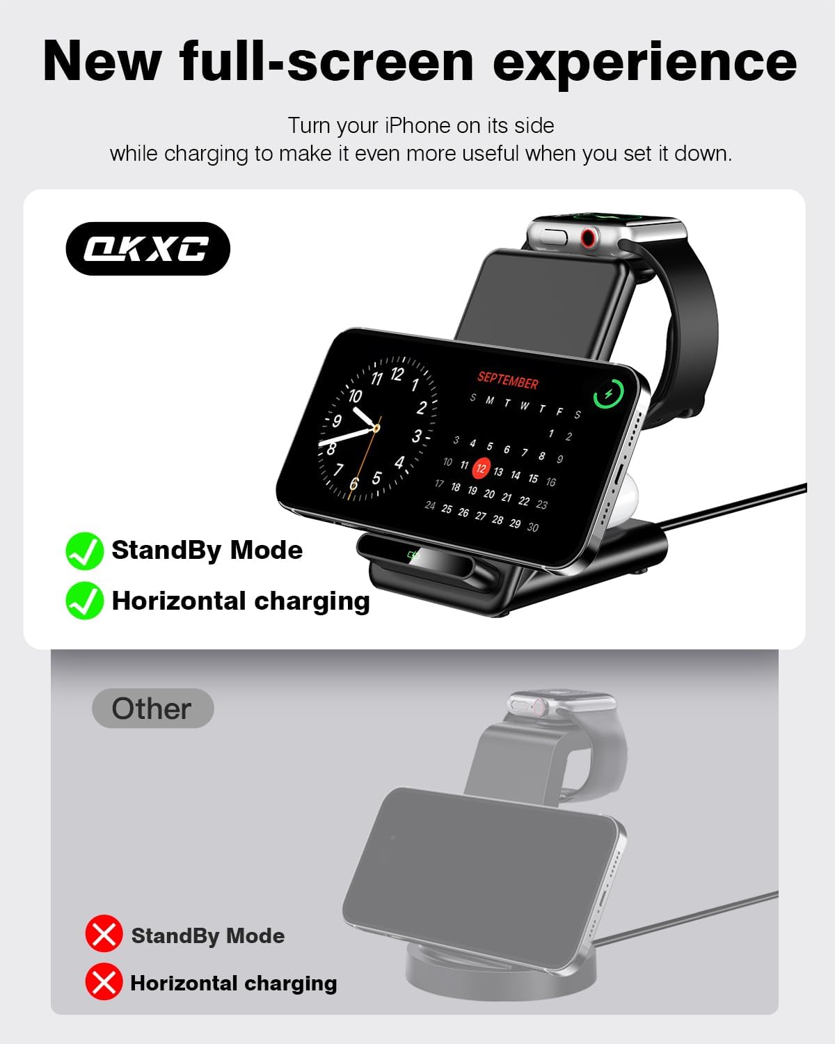 Wireless Charging Station,3 in 1 Charging Stand Made for Apple Watch Ultra 11 10 9 8 7 6 SE 5 4 3,Fast Wireless Charger Made for iPhone 17/Air/16/15/14/13/12,for AirPods Pro(with Adapter) (Black) - Image 2