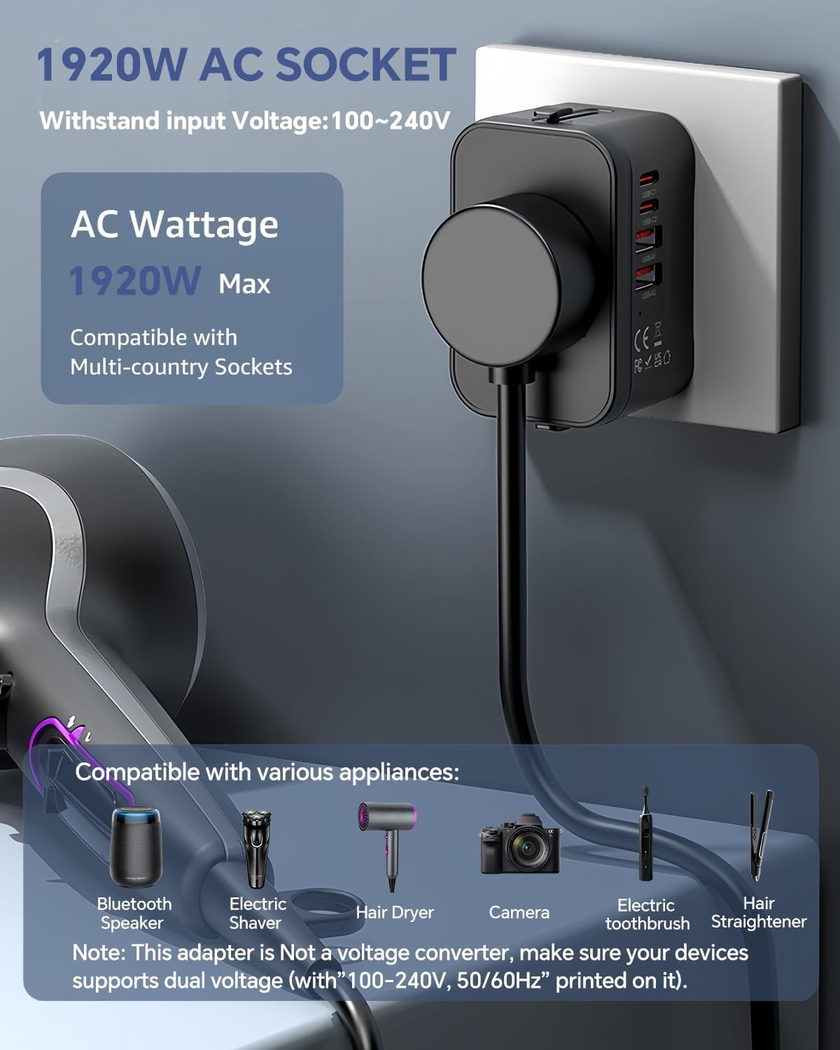 Universal Travel Adapter with 2 PD20W USB-C & 2 QC18W USB-A Ports, Fast Charging International Power Plug Adapter, All-in-One Worldwide Adaptor Converter Wall Charger for US EU UK AUS Asia - Image 7