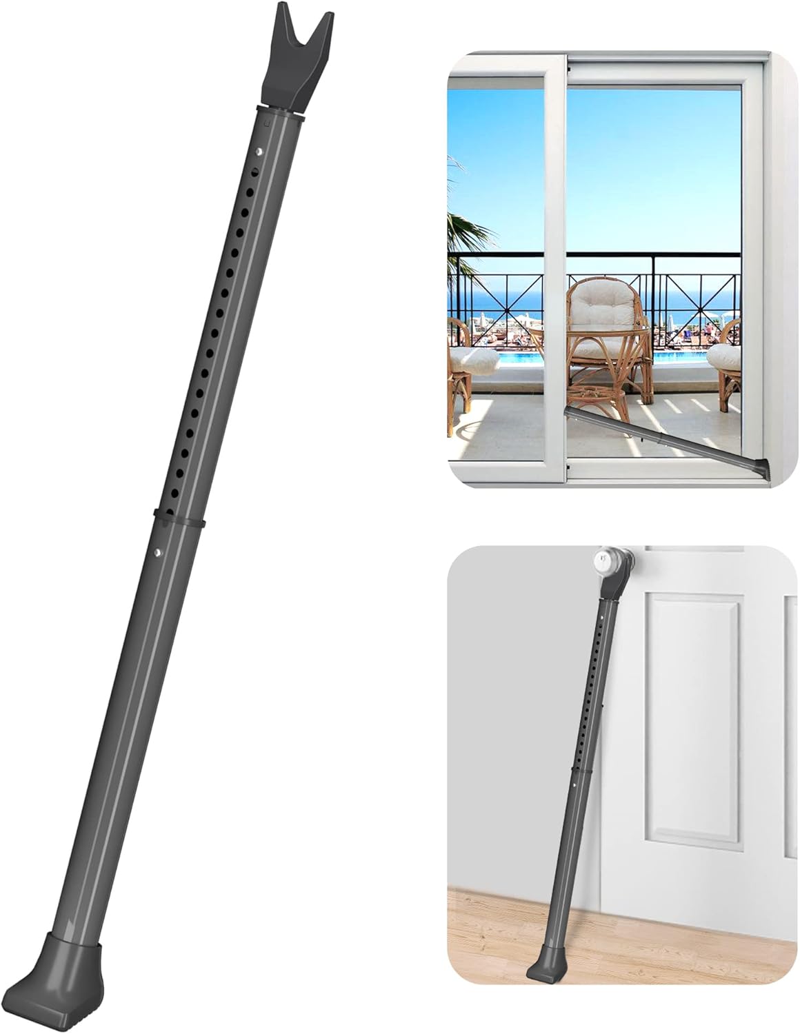 AceMining Upgraded Door Security Bar & Sliding Patio Bar, Heavy Duty Stoppers Adjustable Jammer for Home, Apartment, Travel (1 Pack,Grey)