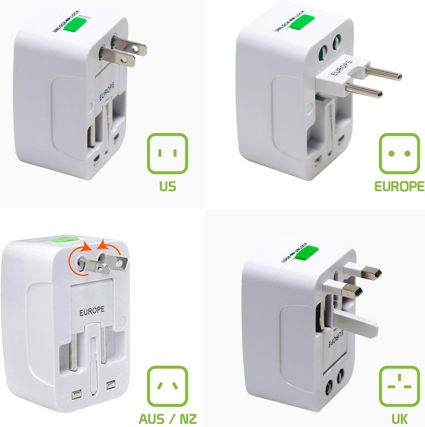 Portable Worldwide Universal Power Adapter All in One International Out of Country Travel Wall Charger Plug for Wall Plug Input in USA EU UK France Italy Australia India Outlets by Cellet - Image 3