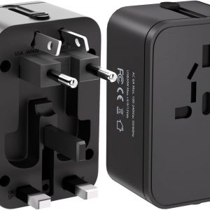 Travel Plug Adapter with 2 USB A+1 USB C,Universal All in One Worldwide Travel Adapter,Power Converters Wall Charger,AC Power Plug Adapter,International Power Adapter for USA EU UK AUS Black