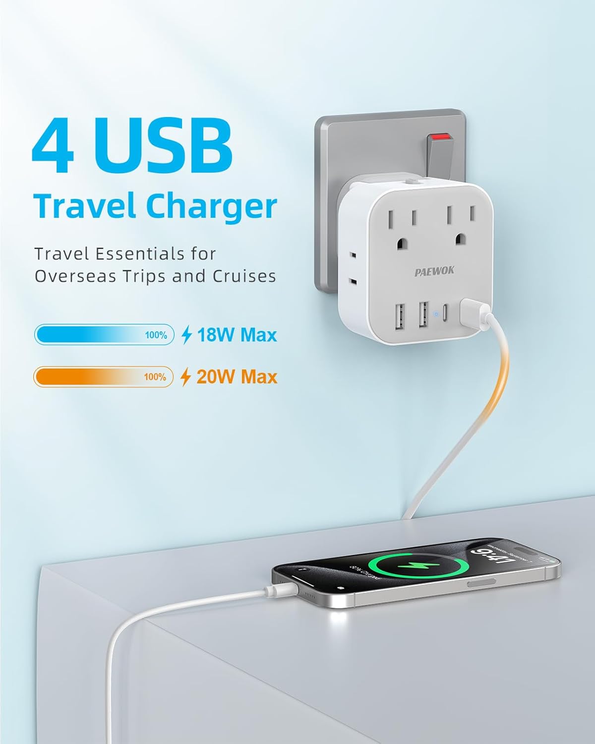 European Travel Plug Adapter Set, 8-in-1 Travel Adapter with 4 AC, 4 USB Ports (2 USB C), US to UK/EU Universal Travel Adapter, International Power Adapter with Type C/G/D/L/A/I Detachable Plugs - Image 6