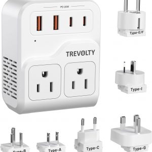 7-in-1 European Travel Plug Adapter, 2000W Universal Travel Adapter with 3 AC Sockets, 2 USB-A & 2 USB-C (PD 20W) Ports, Worldwide Travel Essentials, International Power Adapter for UK/EU/AU