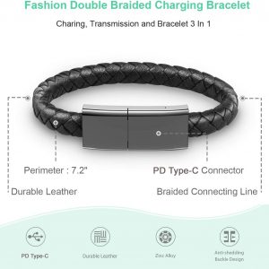 USB C to iOS Bracelet Charger 7.9in Portable Short Charging Cable Fashion Fast Data Transfer Cord Interesting Valentine’s Day/Birthday/Thanksgiving Day Gift