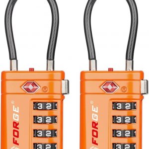 Forge TSA Approved Luggage Locks 4 Digit Combination TSA Travel Locks with TSA008, Open Alert Indicator, Zinc Alloy Body for Luggage, Suitcase, Backpack, and More. Orange 2 Locks.