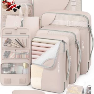 10 Set/8 Set Packing Cubes for Travel, Gifts for Women Mom,Anti-Tearing Suitcase Organizer for Luggage with Shoe & Hanging Toiletry Bag,OlarHike Vacation Essentials & Accessories for Cruise Ship,Cream