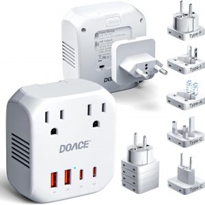 DOACE 2000W Voltage Converter US to Europe – 220V to 110V Converter for European Travel, Power Converter Adapter Combo with 2 PD/QC & UK/AU/US/IT/European Travel Plug Adapters for Hair Dryer Phone
