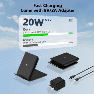 Foldable Wireless Charger for Samsung Galaxy Z Flip 7, Portable Travel Wireless Charging Stand, 15W Fast Wireless Charger Station for Galaxy Z Flip6/5/4/3, Motorola Razr+ (20W Adapter Included), Black