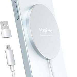 Magnetic Wireless Charger,MagEase 15W Wireless Charger Magnetic Compatible with iPhone 16 15 14 13 12 Series and AirPods 3/2/Pro, Charging Pad with USB-C Cable and USB-A Converter (White)