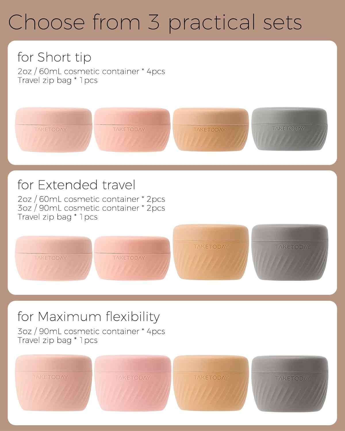 TakeToday Travel Containers for Toiletries, Leak-proof, TSA Approved, Refillable Silicone Cream Jars with Lid Travel Size Essential for Cosmetic toiletry Cream, 2oz, 4 Pack (Apricot) - Image 8