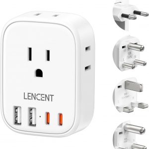 LENCENT Type C and Type D G M Universal Travel Adapter Kit with 4 Outlets 4 USB Ports(2 USB C), International Power Adapter Plug for Botswana Sri Lanka Europe UK Italy Ireland South Africa India