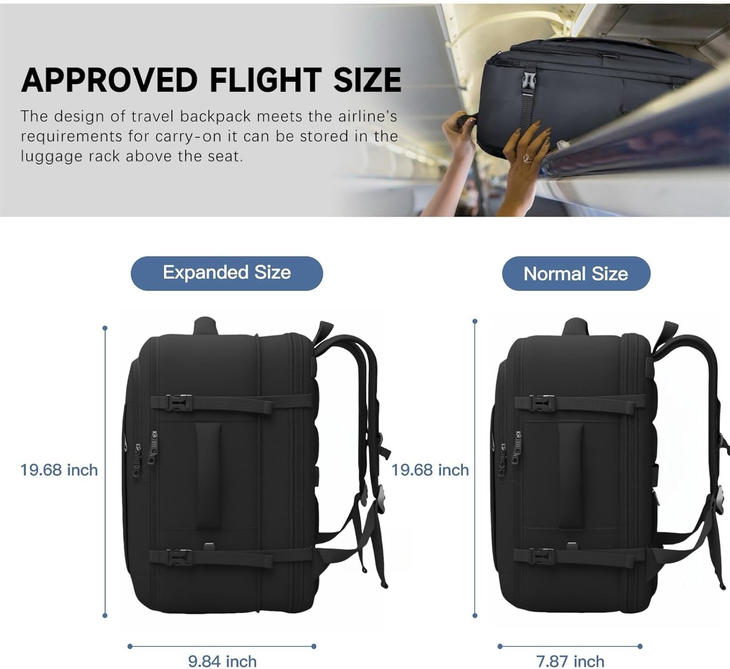 Carry On Backpack, 50L Travel Backpack, Luggage Backpack TSA Flight Approved Laptop Backpack for Men & Women, Large Expandable 40L Daypack Lightweight Business Weekender Bag, Black - Image 3