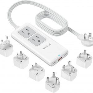 Universal Travel Adapter Kit, VINTAR International Power Adapter with 5ft Extension Cord, 2 Outlets and 3 USB, Type A/C/D/G/I/M Plug for EU/UK/India/Africa/US, Power Strip for Travel Home Cruise Ship
