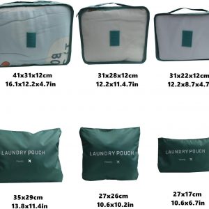 6 Pack Packing Cubes for Suitcases – Compression Luggage Packing Organizers with Laundry Pouch – Travel Storage Bags for Travel Accessories, Clothes, Cosmetics, Toiletries – Dark Green
