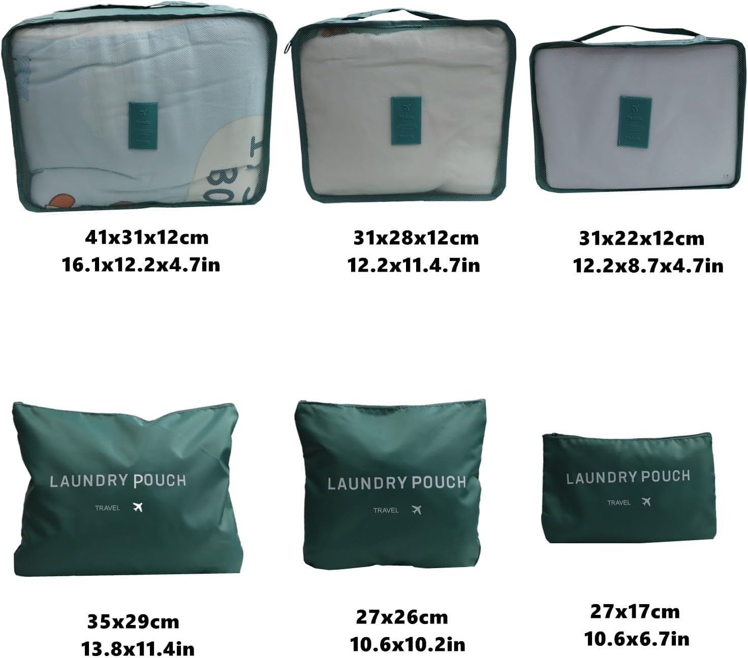 6 Pack Packing Cubes for Suitcases - Compression Luggage Packing Organizers with Laundry Pouch - Travel Storage Bags for Travel Accessories, Clothes, Cosmetics, Toiletries - Dark Green - Image 2