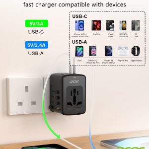 Acer 70W GaN Universal Travel Plug Adapter – International Power Adapter with 3 USB C & 1 USB A, Worldwide Power Outlet Travel Essentials for USA to European UK AUS Ireland, Type C/G/I/A, Black