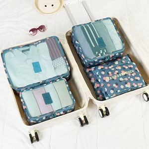 6 PCS Packing Cubes,Multi-functional Clothing Sorting Packages,Travel Carry On Luggage Organizers Storage Bags,Travel Packing Pouches, Blue Flower