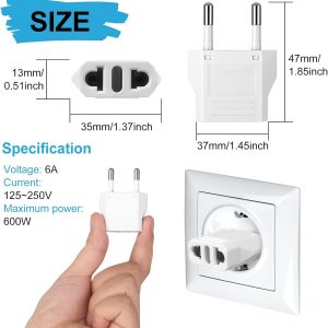 6 Pack US to Europe Plug Adapter – Type C European Travel Adapter, Wall Plug Power Converter for Europe (White)