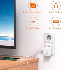 【2-Pack】 European Travel Plug Adapter, BESHON International Power Plug Adapter with 3 Outlets 3 USB Ports(2 USB C), Type C Plug Adapter Travel Essentials to Most Europe Spain Italy France Germany