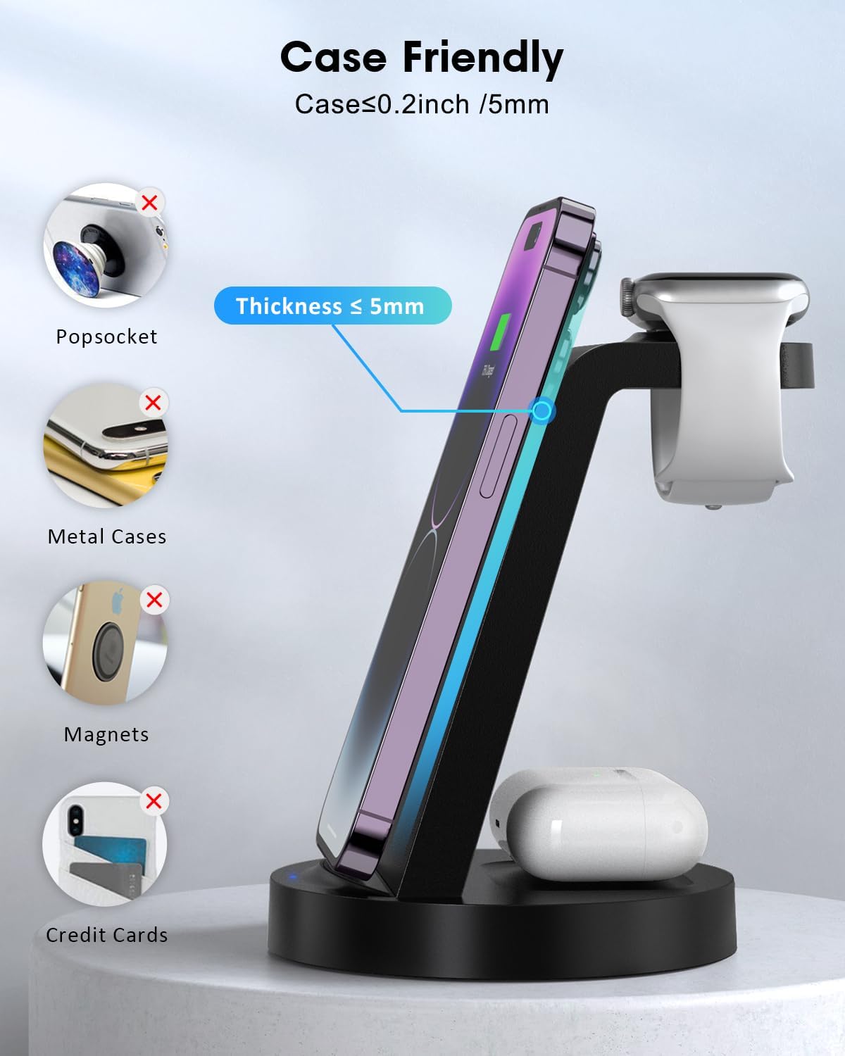 3 in 1 Charging Station for Apple Device, Wireless Charger for iPhone 16e 16 15 14 13 12 11 Pro Max & Apple Watch iwatch- Charging Stand Dock for AirPods - Image 5