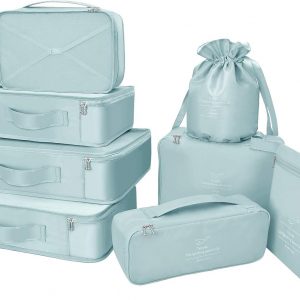Packing Cubes 8 Sets Travel Luggage Organizers Include Waterproof Shoe Storage Bag Convenient Packing Pouches for Traveller (Blue grey)