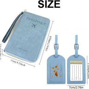 Multi-Functional RFID Passport Wallet Set, Blocking Passport Holder Travel Wallet, Holds Phones, Anti-Theft Protective Case with Multiple Card Pockets for Secure Travel Essentials (Blue)