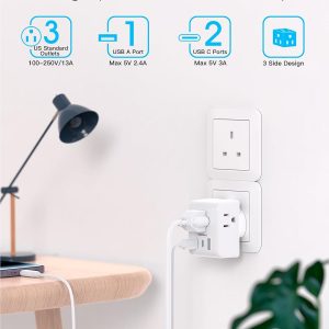 2 Pack US to UK Ireland Travel Plug Adapter, Type G Power Plug Adapter with 3 Outlets 3 USB Ports(2 USB C), European Travel Plug Adapter for USA to England London Scotland British Qatar Irish HongKong