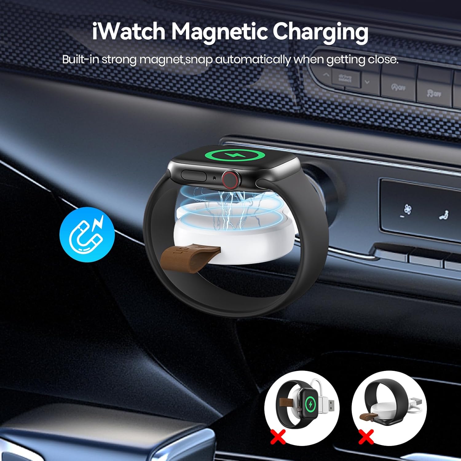 NEWDERY Charger for Apple Watch Magnetic USB C&USB A Portable Wireless iWatch Charger for Apple Watch Ultra 2/1 Series 10 9 8 7 6 5 4 3 2 1 SE, White - Image 5