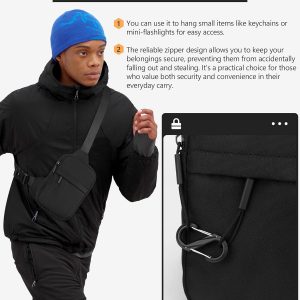 Peicees Small Anti-theft Sling Bag for Men Women Waterproof Mini Crossbody Backpack Chest Bag Travel Passport Phone Holder, Black