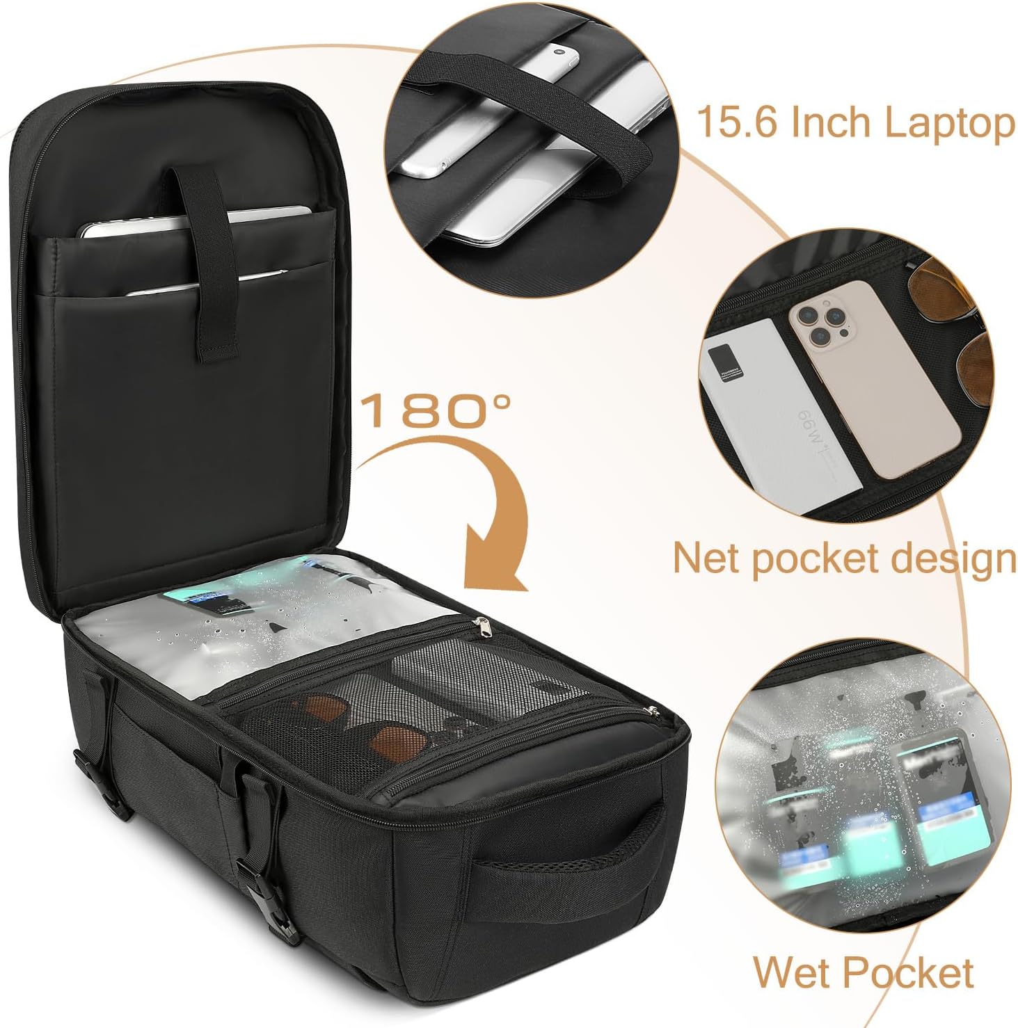 ZOMFELT Travel Backpack for Men Women, TSA Friendly Flight Approved Carry on Backpack, 15.6 Inch Laptop Backpack Water Resistant, Personal Item Travel Bag for Business Work College Computer Bag, Black - Image 5