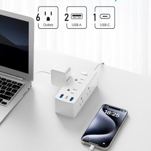 European Travel Plug Adapter, Olcorife Universal Travel Adapter for EU UK US AUS, 6 Outlets 3 USB Ports with 5ft Extension Cord, International Power Adapter for US to Europe UK AUS