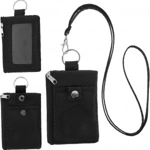RFID Blocking Small Neck Wallet Travel Neck Wallet with Lanyard Keychain Water Resistant Zipper ID Case Pouch Badge Holder with ID Window for Women Men Boys Girls Cards Coin Daily Use