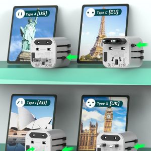 Universal Travel Adapter Worldwide, TECSIX Compact Travel Power Plug Adapter (Type A C G I), 2500W Internetional Wall Charger Outlet Adaptor to Europe, India, UK, US, AUS, Asia 200+ Countries