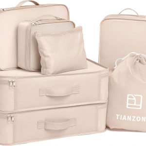 TianZong 7-piece Set Packing Cubes, Travel Bags for Luggage, Packing Organizers with Shoe Bag (Beige)