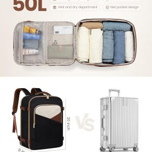 LOVEVOOK 50L Travel Backpack for Women&Men,TSA Carry on Backpack for Airplanes with 3 Packing Cubes,Personal Item Bag Fit 17″ Laptop, Waterproof Essentials Airline Approved Luggage