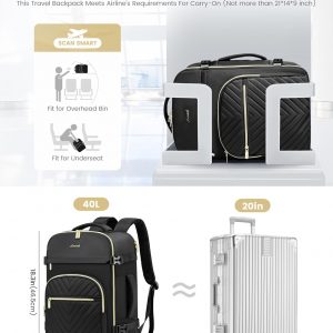 LOVEVOOK Large Travel Backpack for Women, TSA Carry on Backpack for Airplanes, 40L Personal Item Travel Bag fits 17″ Laptop, Waterproof Carry on Bag Flight Approved with 4 Packing Cubes, Black