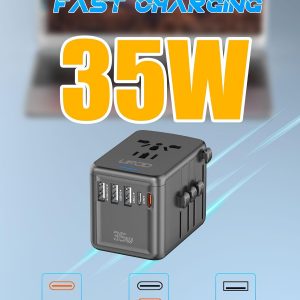 35W PD Universal Travel Adapter, 5 USB A/C Ports and 2500W AC Outlet, Fast Charging International Plug Converter Worldwide Travel Charger Multi Plugs All in One for EU US UK AUS 200+ Countries