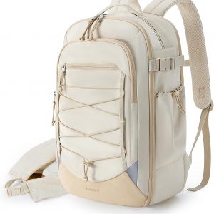 BAGSMART Carry On Travel Backpack, 17 Inch Large Travel backpack Carry On Flight Approved, Anti-theft Personal Item Backpack Travel Bag With Shoe Bag, 30L Water Resistant Casual Daypack, Beige
