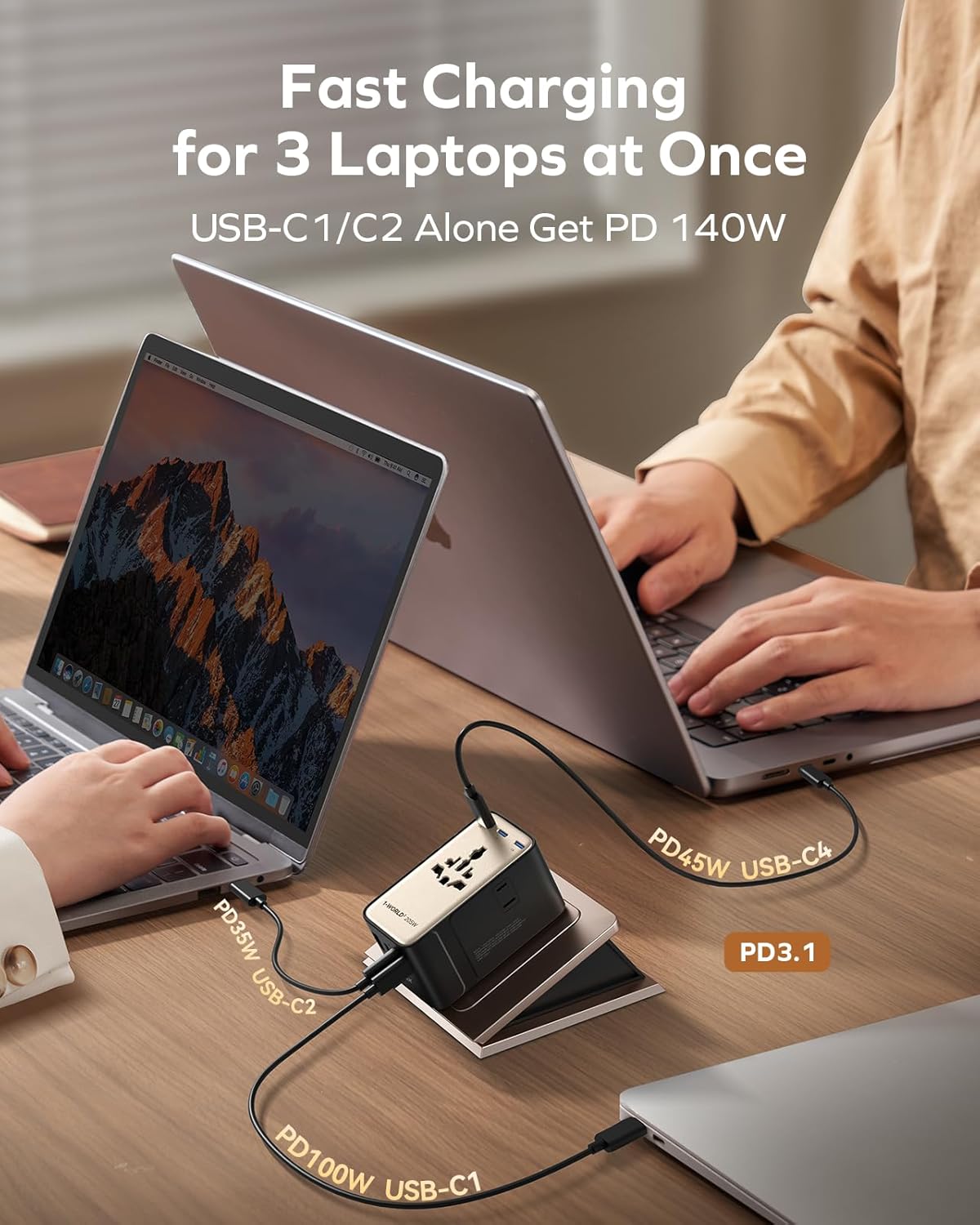 MOMAX GaN 205W Universal Travel Adapter, 9-in-1 European Travel Plug Adapter, 6 USB-C PD Fast Charging & 1 USB-A QC, 2 AC, International Power Adapter UK AUS JP, Travel Essentials - Image 6